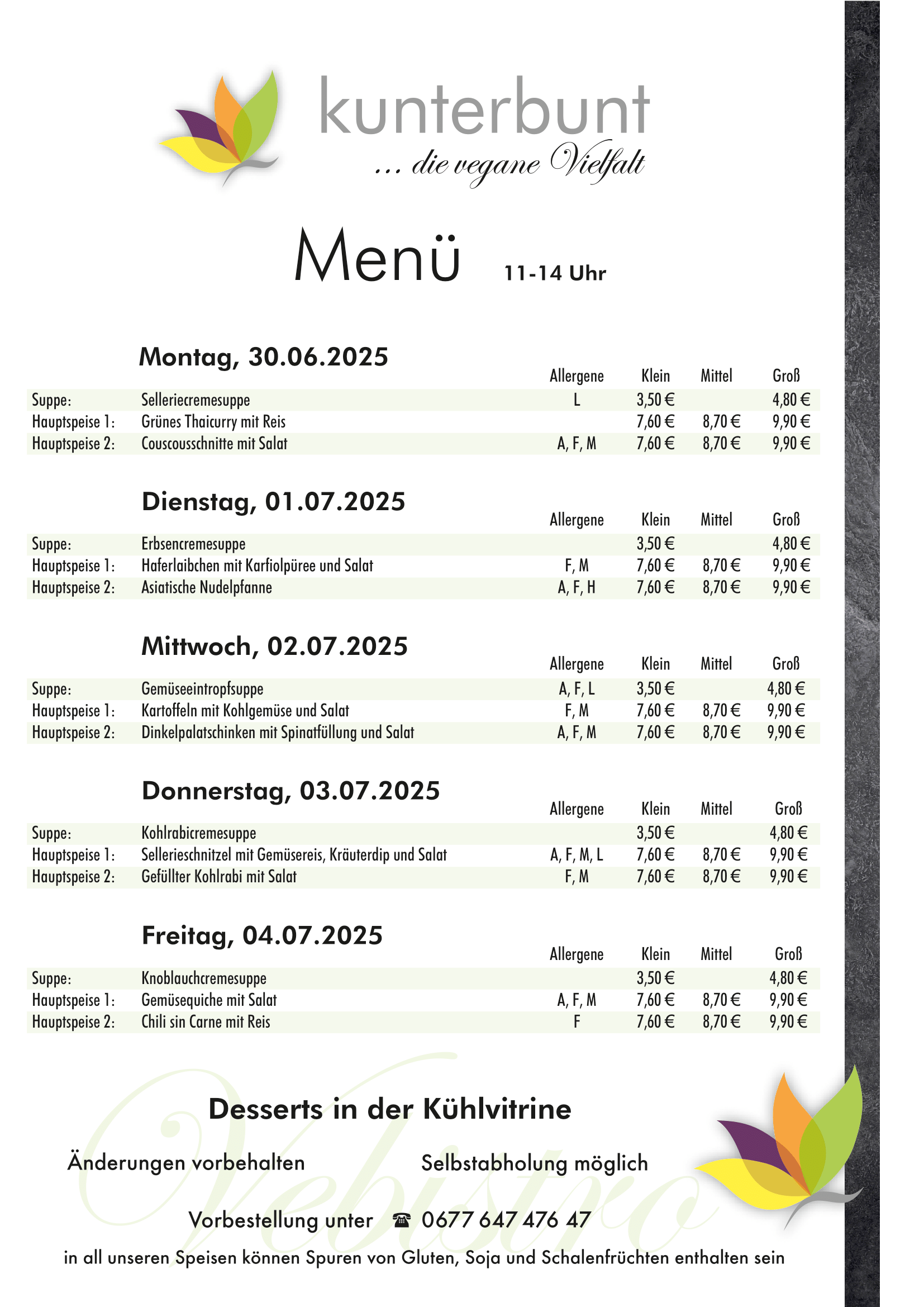 Der Menüplan